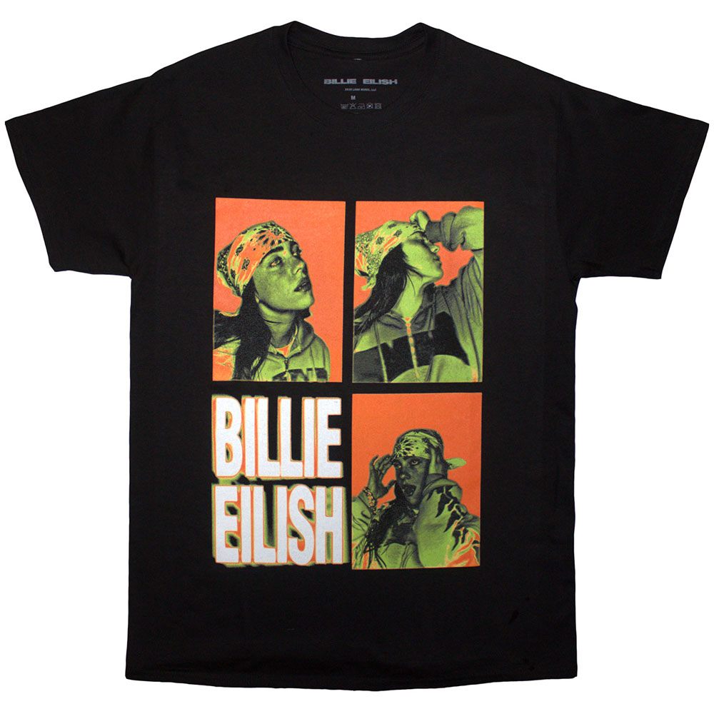 Billie Eilish - 3 Photo Logo Herren T-Shirt - Schwarz